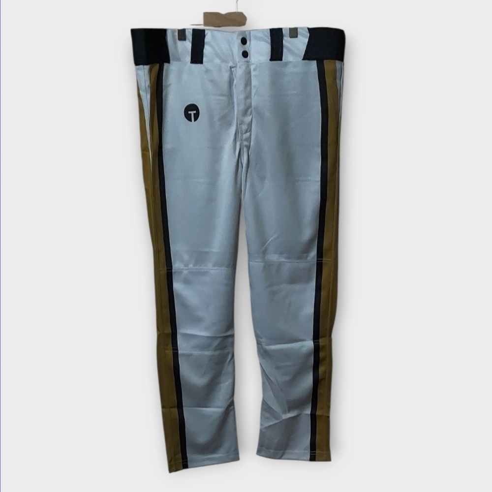 NWT Tag Men's White With Black and Gold Straight Baseball Pants ~sz M